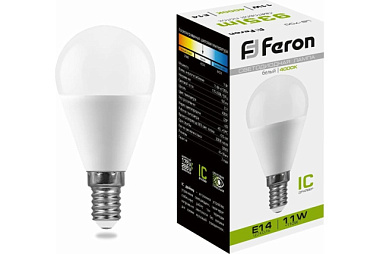 Лампа светодиодная Feron LED 11Вт Е14 белый матовый шар LB-750