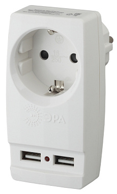Адаптер Эра Polynom 1гн 220V + 2xUSB 2100mA, c заземл, белый SP-1e-USB-W