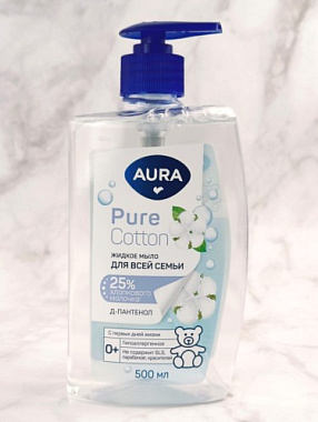 Мыло жидкое Aura Pure Cotton для всей семьи флакон/дозатор 500 мл