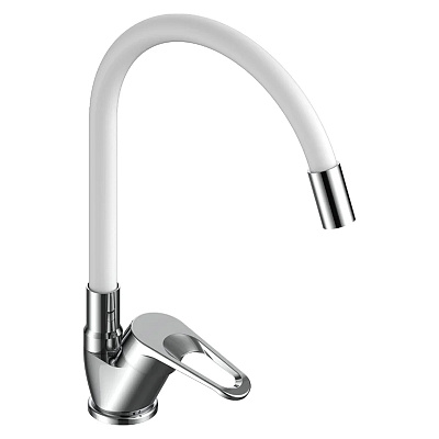 Смеситель Voda Elastic Hose для кухни гибкий излив хром/белый EH519W