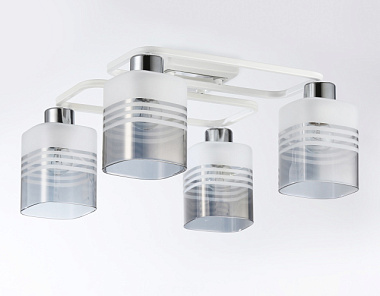 Люстра Ambrella TR303205/4 WH/CH/SM/FR белый/хром/дымчатый/белый мат E27*4 max 60W 370*370*200