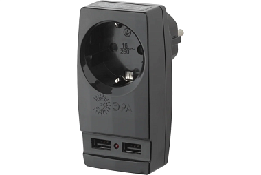 Адаптер Эра Polynom 1гн 220V + 2xUSB 2100mA, c заземл, черный SP-1e-USB-B