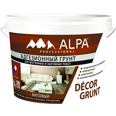 Грунт Alpa Decor Grunt для внутренних и наружных работ адгезионный 15 кг