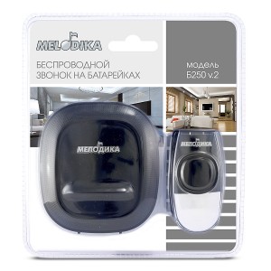 Звонок на батарейках Мелодика Б250v.2 черный б/проводной 36 мелодий, 4 ур. громк., влагозащ. кнопка