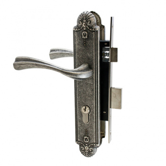 Замок врезной Аллюр состаренное серебро с ручками ЗВ4-70.07 AS