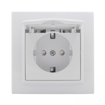 Розетка Ekf Минск 1-местная СП с зазем и крышкой 16А белая Basic защитные шторки ERR16-029-100