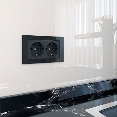Розетка Werkel двойная с заземлением черный матовый W1172008