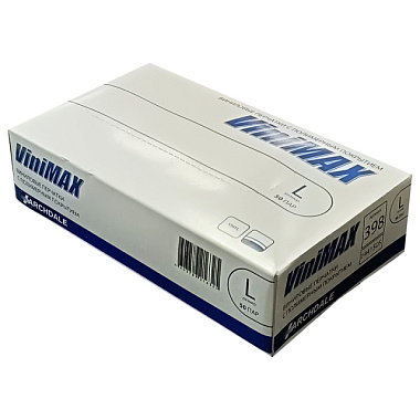 Перчатки ViniMax виниловые неопудренные гладкие белый L коробка 100 шт