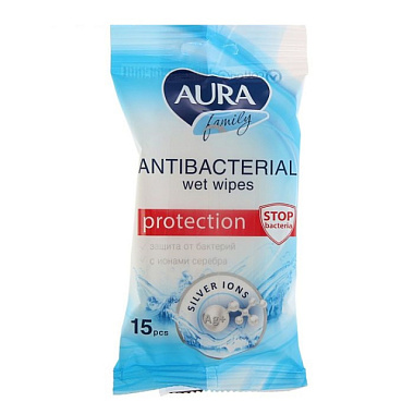 Влажные салфетки Aura Family антибактериальные 15 шт
