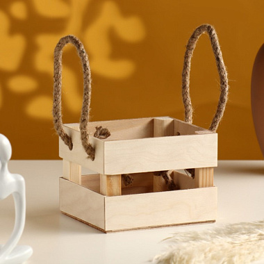 Кашпо Дарим Красиво Однушка Лайт деревянное реечное ручка верёвка натуральный 12*11*9 см 2219789