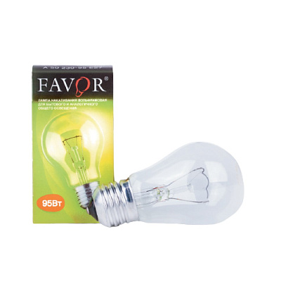 Лампа накаливания Favor A50 95W E27 CL груша прозрачная