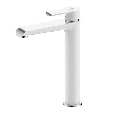 Смеситель Rossinka для умывальника одноручный высокий монолитный хром/белый 35 мм W35-14