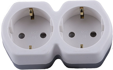 Разветвитель-тройник Stekker 2 розетки 16А заземл. бел/серый АДП16-12-20 32870