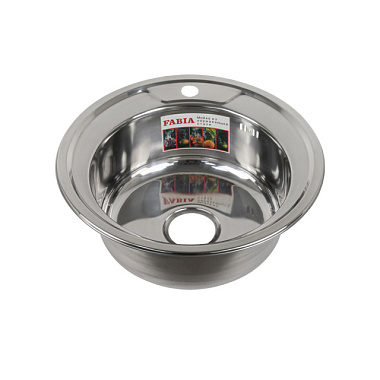 Мойка Fabia Profi врезная круг.d=49 см нерж.сталь толщ.0,8 мм глуб.160 мм+большой сифон с перел. 049