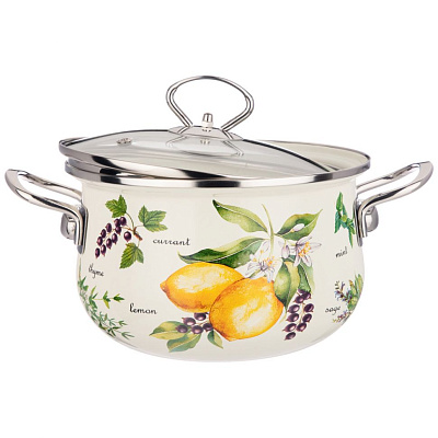 Кастрюля эмалированная Agness Секретные ингредиенты со стекл крышкой 2.8 л 20*12 см 915-127   