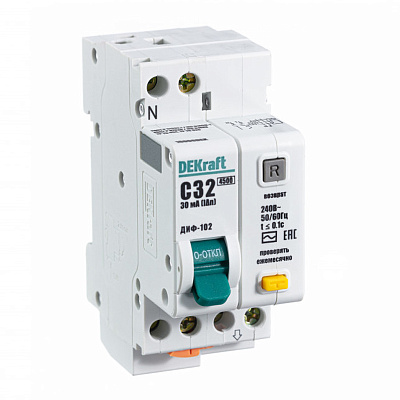 Выключатель Dekraft ДИФ-102 автом. дифференц. АВДТ 1п+N 32А 30мА тип AC С 4.5кА 16006DEK