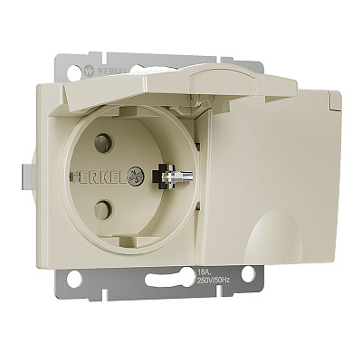 Розетка Werkel двойная влагозащ с зазем с защит крышкой и шторками слоновая кость W1172203