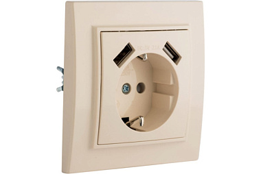 Розетка Ekf Минск 1-местная СП с заземлением 16А бежевая с защитными шторками с 2 USB 2,1 А *