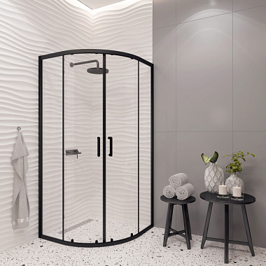 Душевое ограждение Eva Gold EG4B полукруг профиль черный матовый прозрачное стекло 90*90 см EG220033