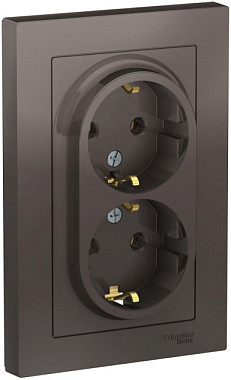 Розетка Systeme Electric Atlasdesign двойная с зазмлением 16А в сборе мокко ATN000624