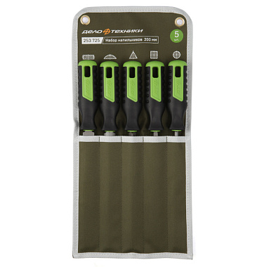 Набор напильников Дело Техники №2 200 мм 5 шт плоский полукруг трёхгран квадрат кругл 253725