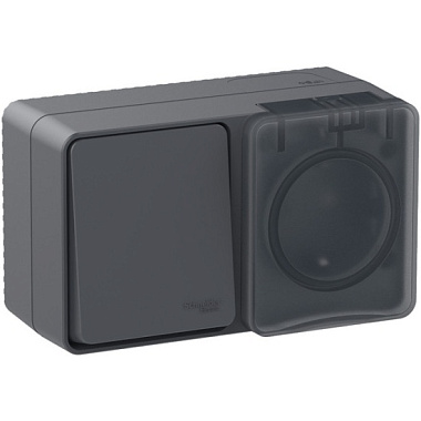 Блок Schneider Electric Atlasdesign Profi54 розетка+выключатель IP54 16А 250B антрацит ATN544070