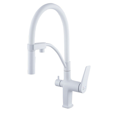 Смеситель Lemark Bronx для кухни с подключением к фильтру гибкий излив белый LM3761MW**