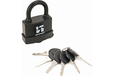 Замок Аллюр навесной влагозащищенный черный 6 ключей ВС1Ч-376П d-10 мм