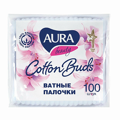 Ватные палочки Aura п/э 100 шт