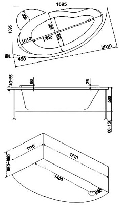 Ванна Bas Laguna акриловая на раме правая без панели 170*110 см 36063