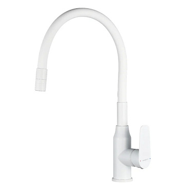 Смеситель Decoroom для кухни одноручный с гибким изливом белый матовый DR29024W