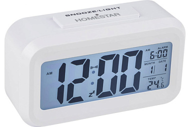 Часы-будильник HomeStar HS-0110 Белые 13,5*7,5*4,5 см 3*ААА (нет в компл) 104307