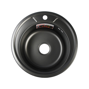 Мойка Fabia врезная круглая нерж сталь графит большой сифон с переливом 9560