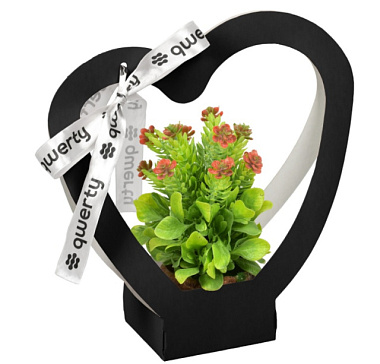 Пакет для цветов QWERTY Сердце чёрный с лентой 74095**