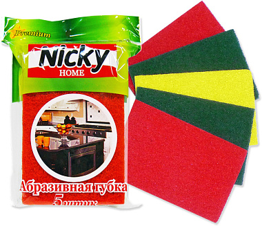 Губка Nicky Home Premium для посуды абразивная 14*9*0,8 см 5 шт 71629