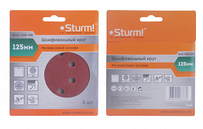 Круг Sturm! шлифовальный под липучку D125мм зерн 100 8 отв 5 шт 9010-1258-100