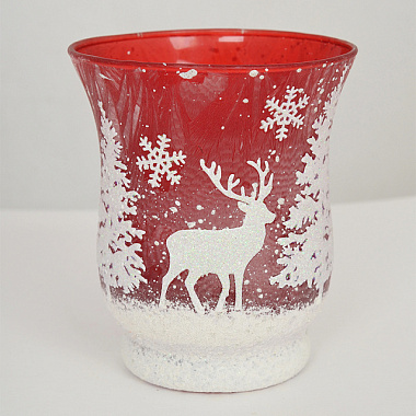 Подсвечник стеклянный красный с белым декором 7,5*9 см 4640108855698