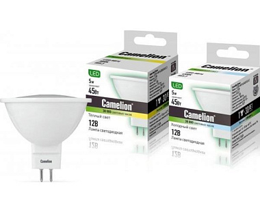 Лампа светодиодная Camelion MR16 GU5.3 12V 5W 3000К матов 49*50 пластик