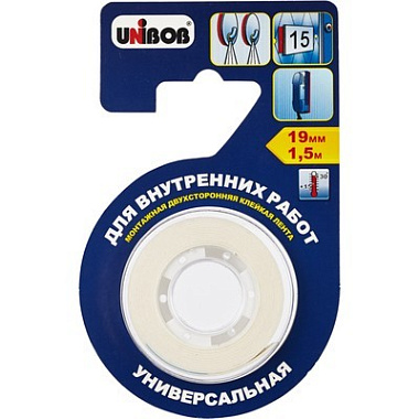 Клейкая лента Unibob двухсторонняя для внутренних работ 19 мм*1,5 м пена 56644