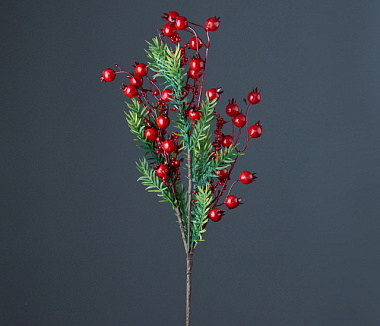 Ветка декоративная с красными ягодами шиповника 78 см 4630270056856