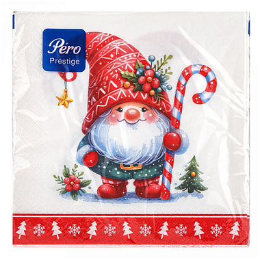Салфетки Pero Prestige НГ Домовенок 3-х слойные 33*33 см 20 л 3002