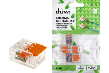 Клемма Duwi рычажковая СМК 223-412  2,5 мм² прозрачная 5шт 26612 9