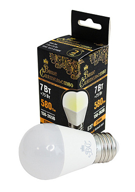 Лампа светодиодная Ваше Сиятельство шар G45 E27 7W 580lm 2700K 2K 89*45 матов пласт/алюм IC