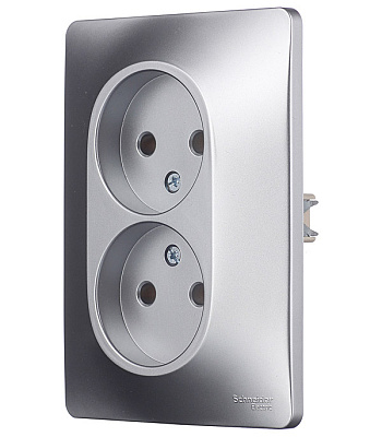 Розетка Schneider Electric Glossa двойная без заземления в сборе алюминий GSL000320