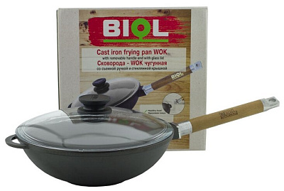 Вок Биол чугун съемная ручка стекл крышка 26см 1526С