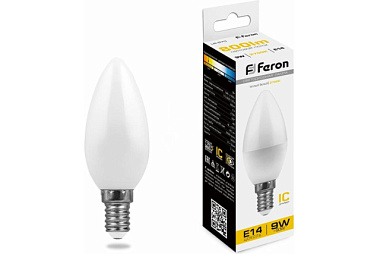 Лампа светодиодная Feron LED 9Вт Е14 теплый матовая свеча LB-570