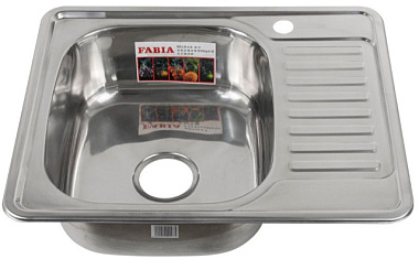 Мойка Fabia врезная левая 58*48*16 см толщ 0,8 мм большой сифон с переливом 5848L