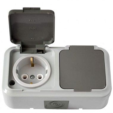 Блок-розетка Bylectrica Пралеска Аква 2 мест.16А ОУ серый зем. пласт крышка IP54 РА16-303(03) 615477