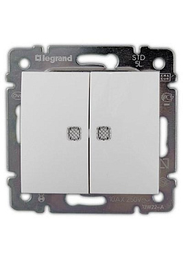 Механизм выключателя Legrand Valena 2-кл. белый с подсветкой СП DIY-упаковка 694290***