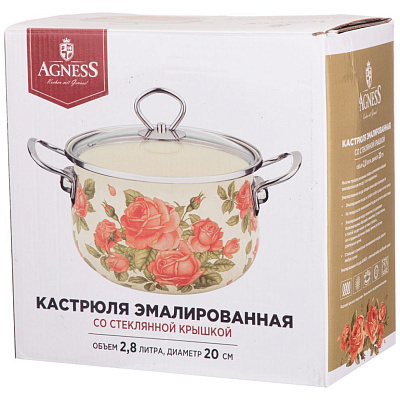 Кастрюля эмалированная Agness Секретные ингредиенты со стекл крышкой 2.8 л 20*12 см 915-127   